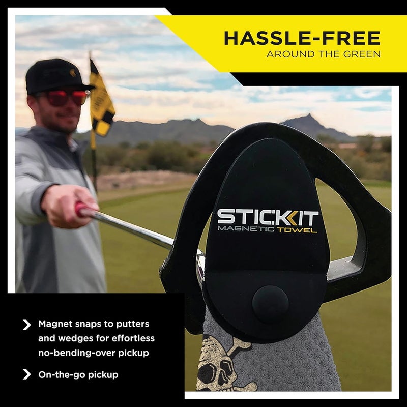 Stick It The Original Magnetic Golf Towel with Gray Skulls | Top-Tier Microfiber Golf Towel with Deep Waffle Pockets | Industrial Strength Magnet for Strong Hold to Golf Carts or Clubs - Image 4